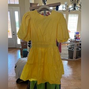 English Factory poplin cut out mini dress in lemon